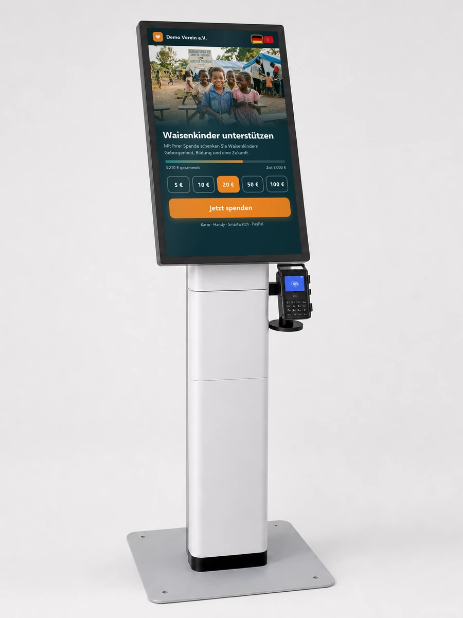 Donabox Kiosk-Station komplett mit Kartenterminal und Spenden-App